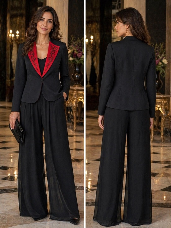 Nu-Mode Jackets & Blazers - Nu Mode Black Blazer with Red Beaded Lapel